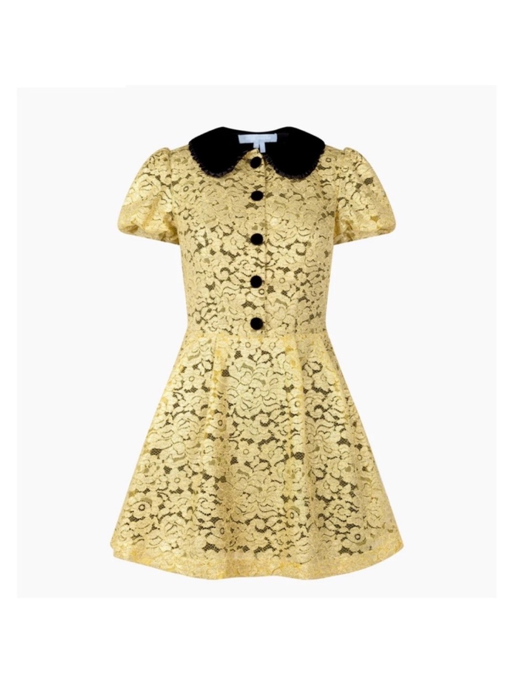 Hill House Home Gold Lace Mini Dress with Black Velvet Collar